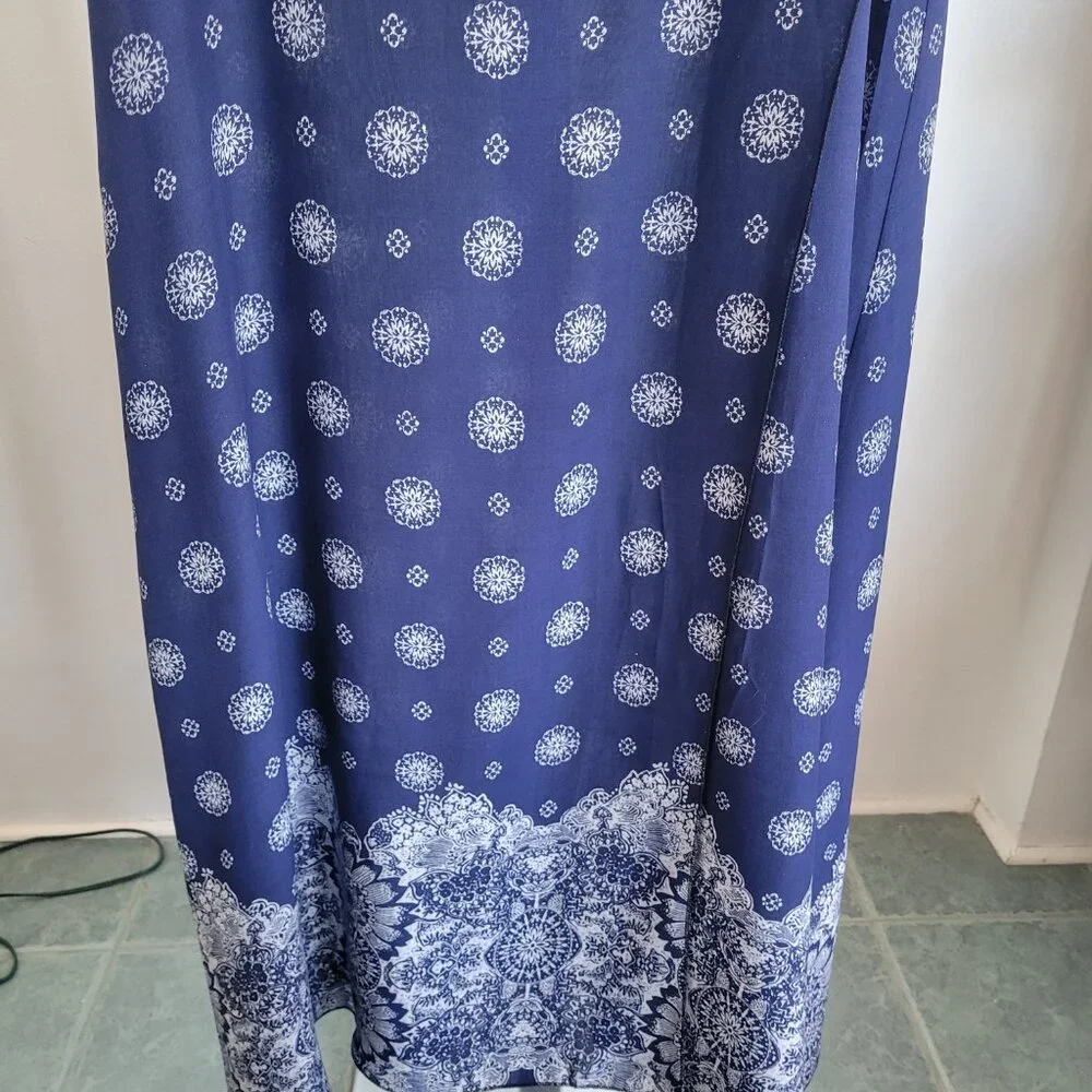 Biubiu Women’s Long Wrap Short Sleeve Navy Blue Boho Bohemian Maxi Dress (Size: - Picture 5 of 15